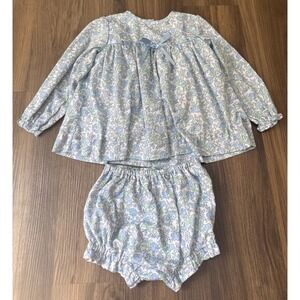 Cecil & Lou Girls Blue Floral Matching Diaper Set Size 3T Preppy Corduroy